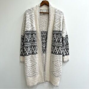 Joie woman’s gray cream knit long cardigan sweater Aztec southwestern size small